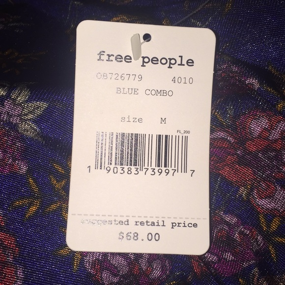 Free People Blue Floral Blouse, NWT, Sz M - Picture 6 of 6